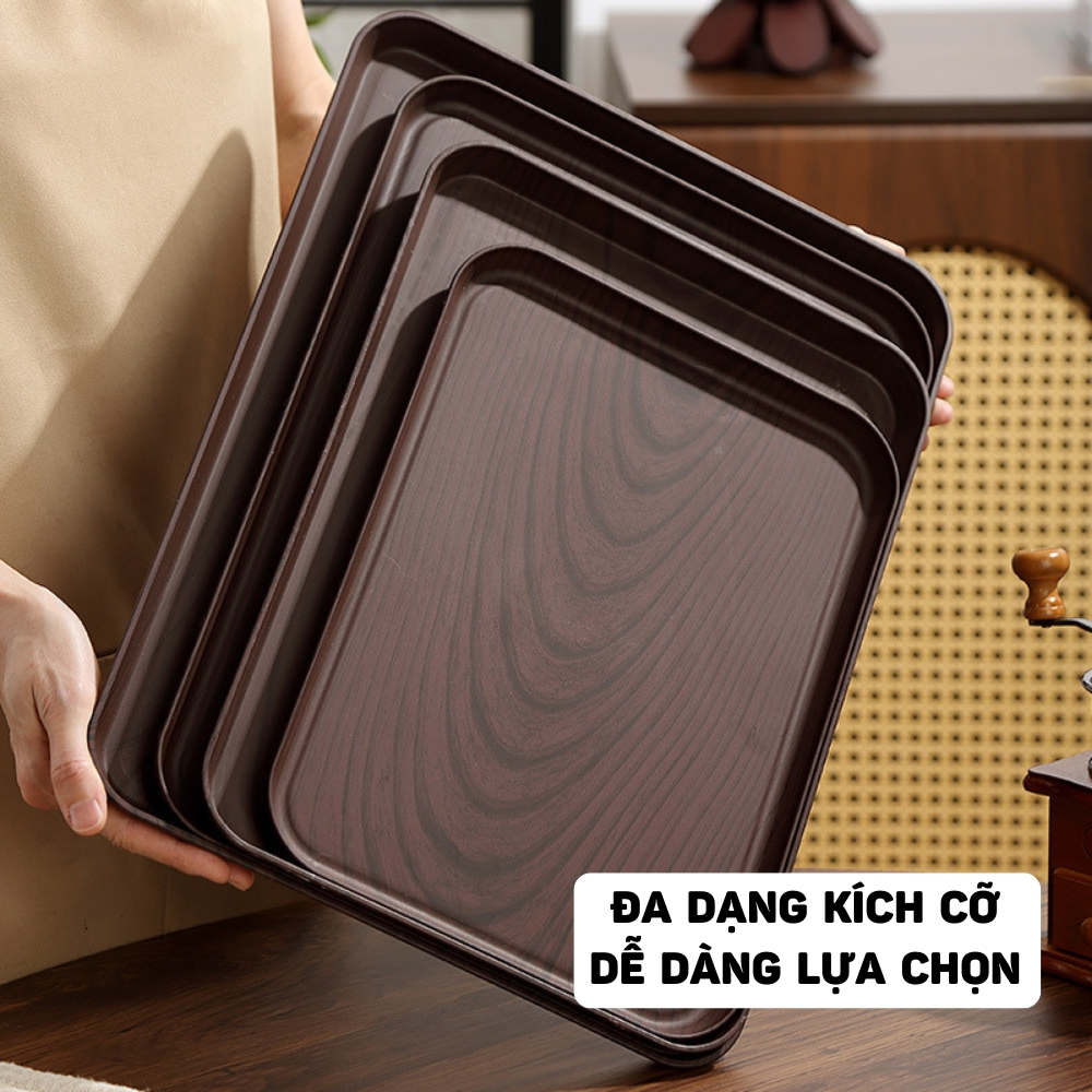 Khay nhựa giả vân gỗ hình chữ nhật decor quán Zline, khay úp cốc vân gỗ trang trí, phù hợp cho các quán caffe