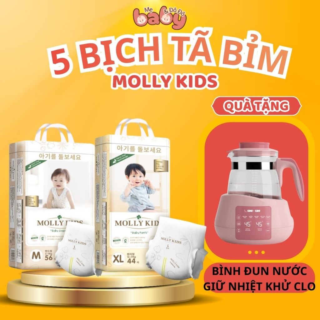 [ 5 Bịch Bỉm Molly Kids ] [ Tặng Bình Đun Nước Khử Clo ] Bỉm Molly Kids Cho Bé Size NB - 4XL