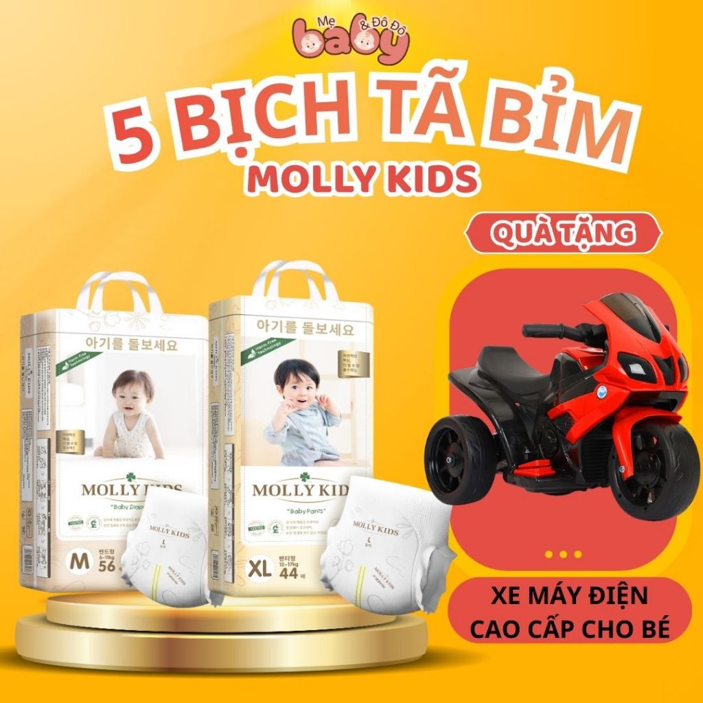 [ 5 Bịch Bỉm Molly Kids ] [ Tặng Xe Máy Điện Cao Cấp Cho Bé ] Bỉm Molly Kids Cho Bé Size NB - 4XL