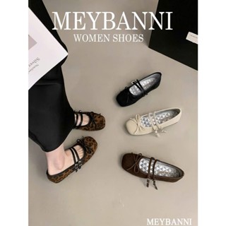 Giày Búp Bê NCSHOES Mũi Vuông Lót Bạc Chần Chỉ Quả Trám Phối Quai Ngang Và Nơ Nhỏ Xinh Xắn - C961