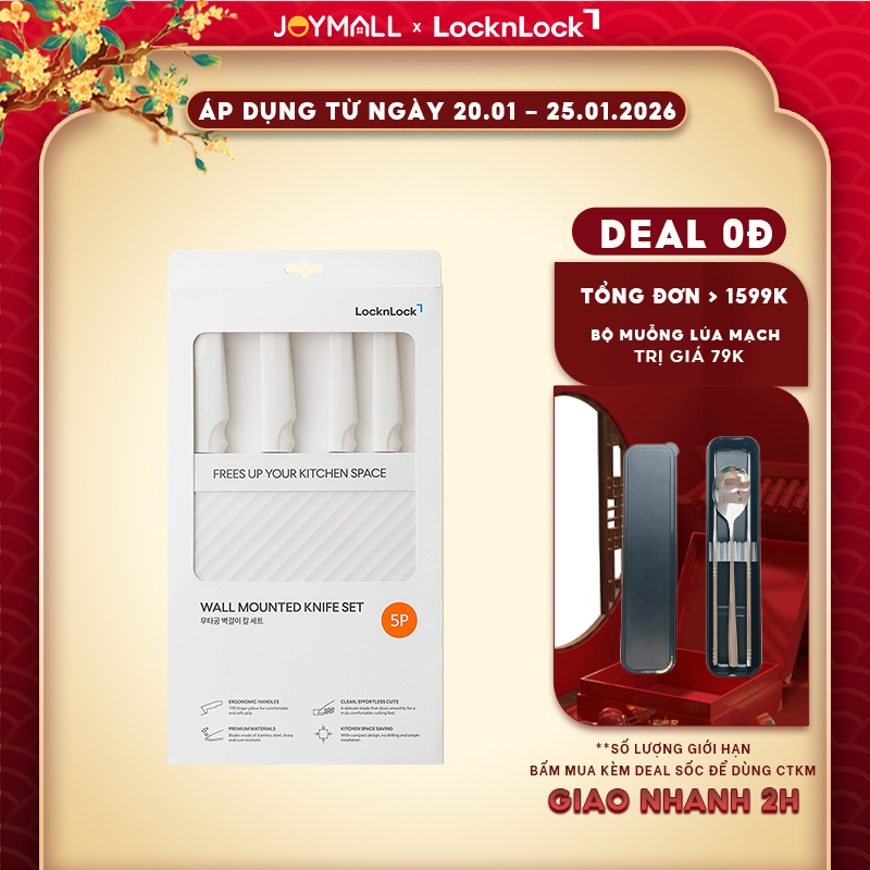 Bộ Dao Nhà Bếp 5 Món LocknLock Wall Mounted Knife Set CKK307S5 Có Hộp Đựng, Hàng Chính Hãng- JoyMall