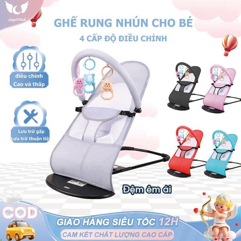 Ghế Rung Màu Ghi, ghế nhún chân chữ A có đồ Chơi cho bé