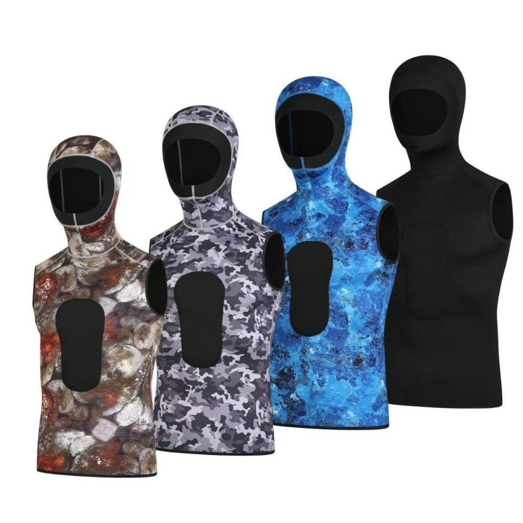 3mm diving warm camouflage hooded diving suit, wet suit, sleeveless diving vest, diving suit, swimmi