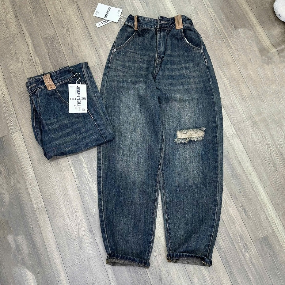 TIENSTYLE - Quần Jean Baggy Nữ Trơn Lưng Chun Không Giãn, Quần Boy Jean Nữ, Baggy Jean Nữ Bigsize
