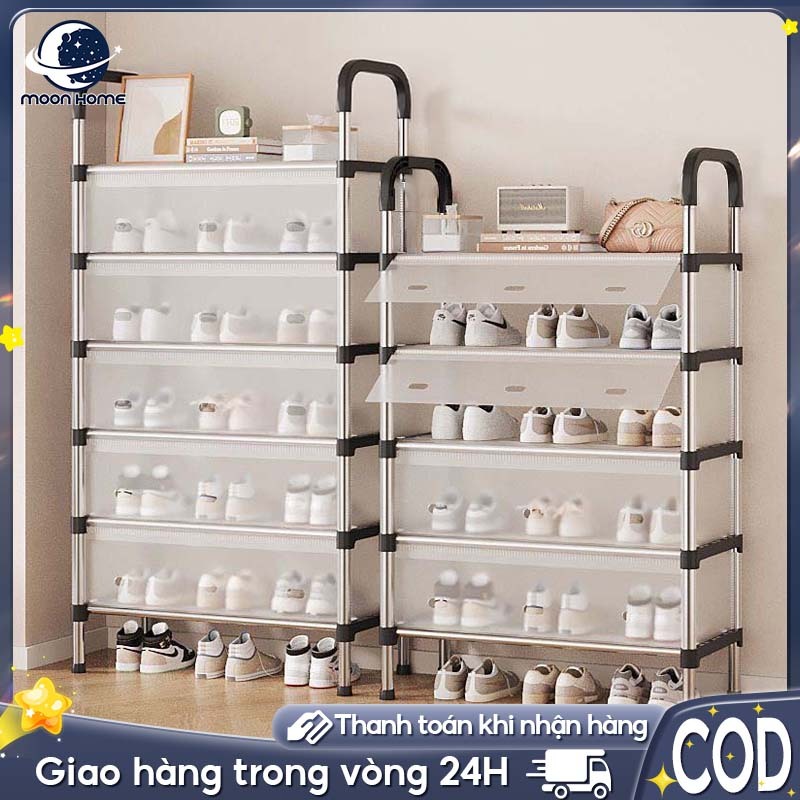 Moon Kệ Giày Nhiều Tầng Thép Không Gỉ Có Tay Cầm Kệ Giày Ký Túc Xá Dung Tích Lớn Giá Giày Đa Năng