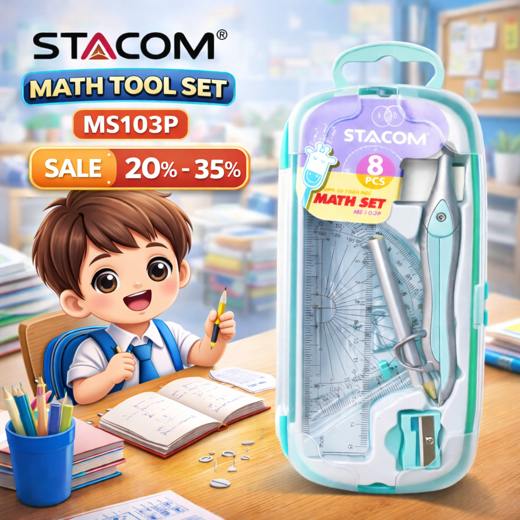 [Xả kho] Bộ dụng cụ học tập | 8 món, hộp nhưa cao cấp | Stacom MS103P