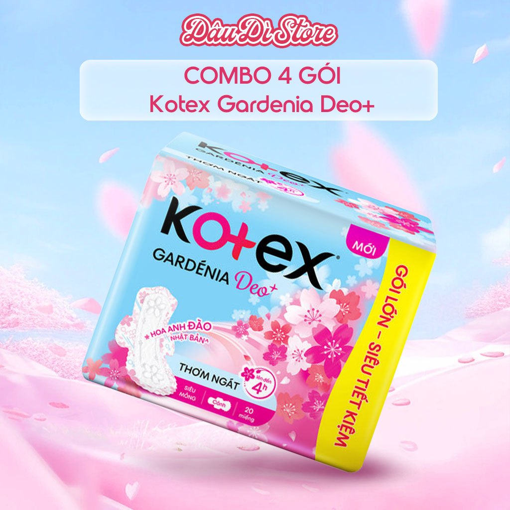 [COMBO 4 GÓI] Băng Vệ Sinh Kotex Gardenia Deo+ - Hoa Anh Đào 23cm SMC 20x16 Siêu Thấm Khử Mùi Thơm M