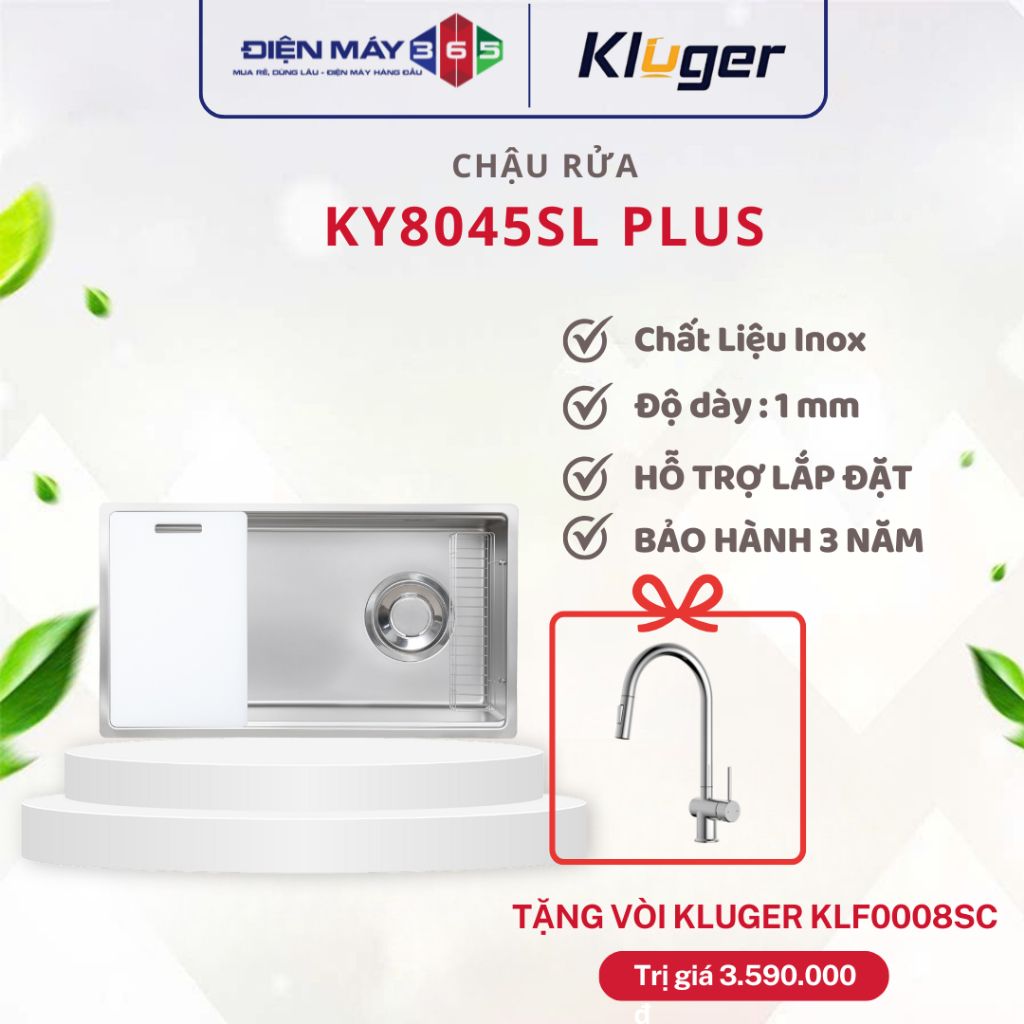[TẶNG VÒI RỬA+BẢO HÀNH 10 NĂM ] Chậu rửa chén Kluger KY8045SL Plus Inox 304 Dày Dặn Kèm Bộ Xả Nước