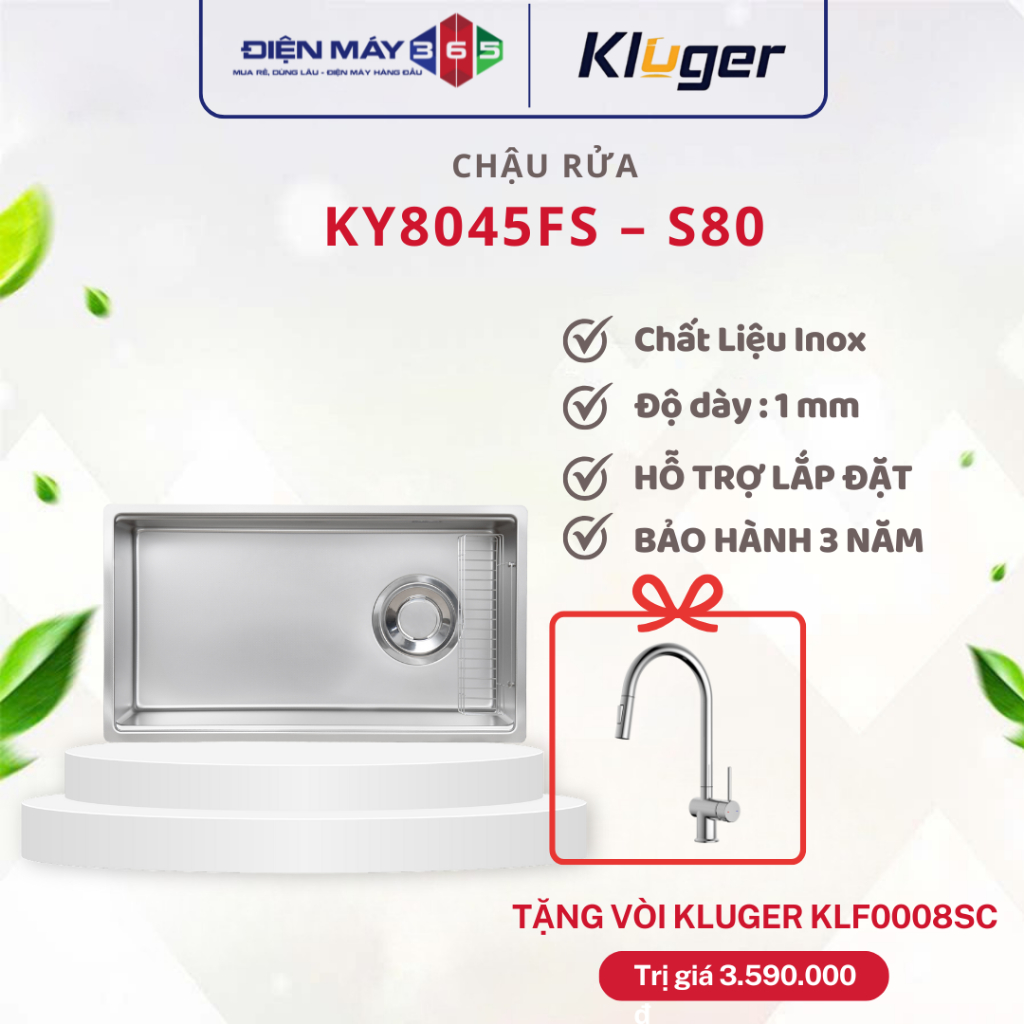 [TẶNG VÒI RỬA+BẢO HÀNH 10 NĂM ] Chậu rửa chén Kluger KY8045FS – S80 Chống Trầy Xước Bền Đẹp