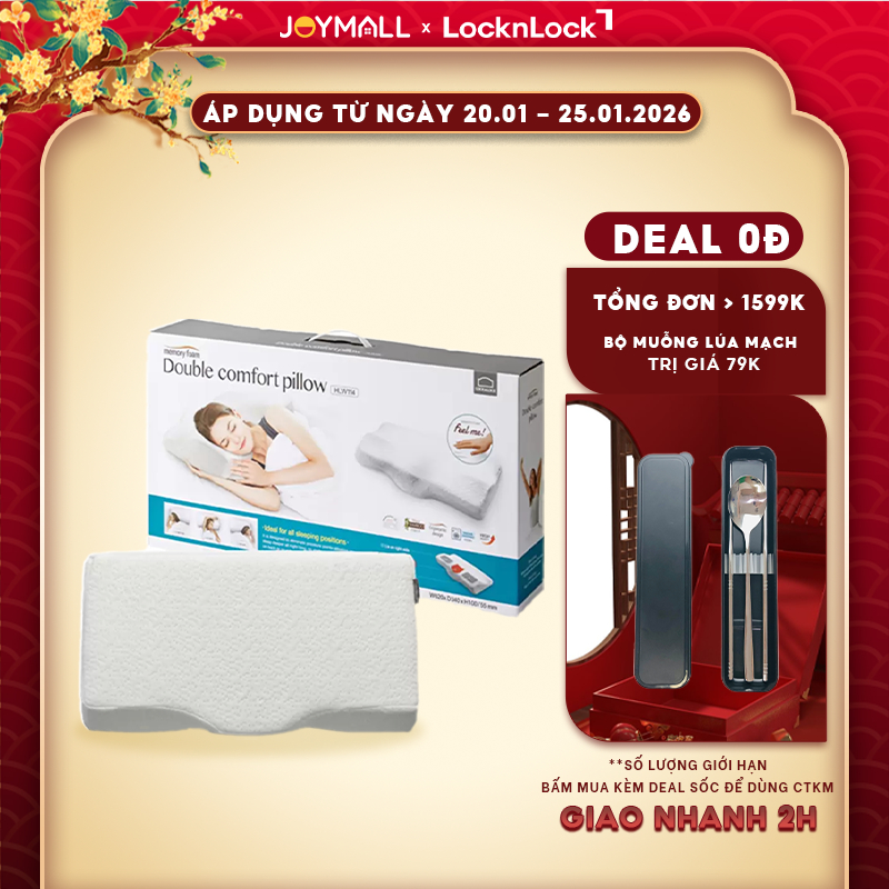 Gối Memory Foam 50D LocknLock HLW114 (62 x 34 x 10 cm), Hàng chính hãng, chất liệu mút - JoyMall