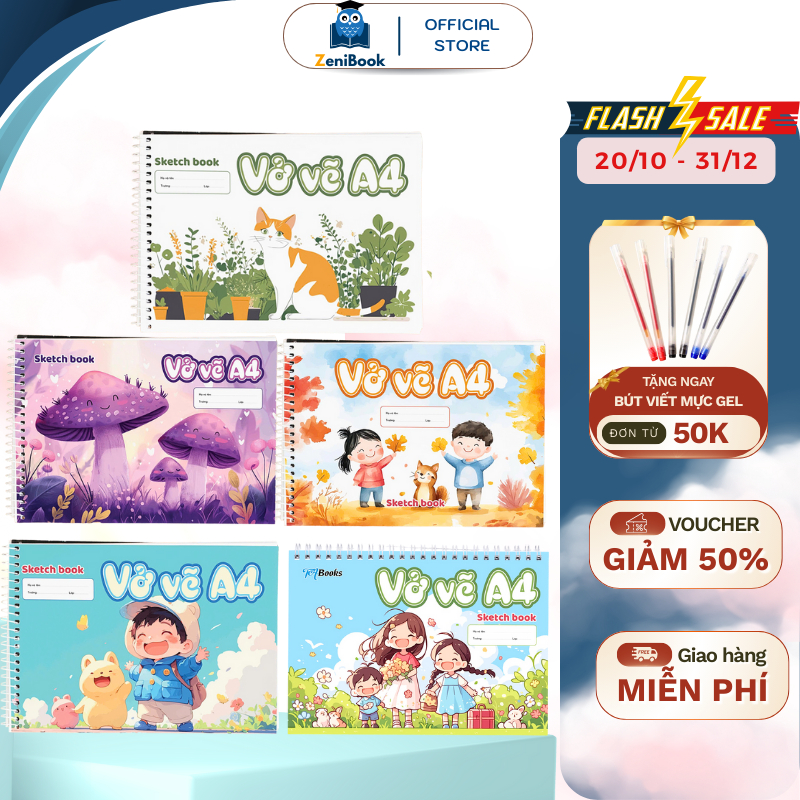 [COMBO 10 QUYỂN] Vở Vẽ Lò Xo A4 40 trang - Vở Vẽ A4 giấy 100gsm