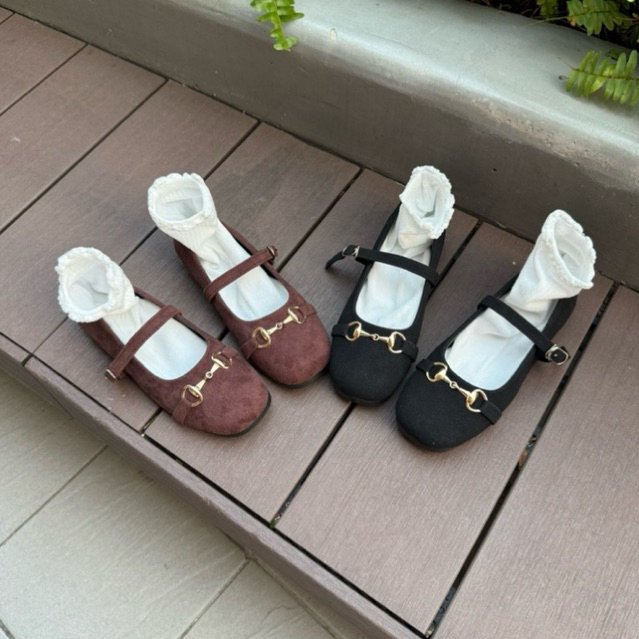 (Form 1.5) Giày bệt nữ Khuy Xích da nỉ mềm xinh tiểu thư CHIBAMY