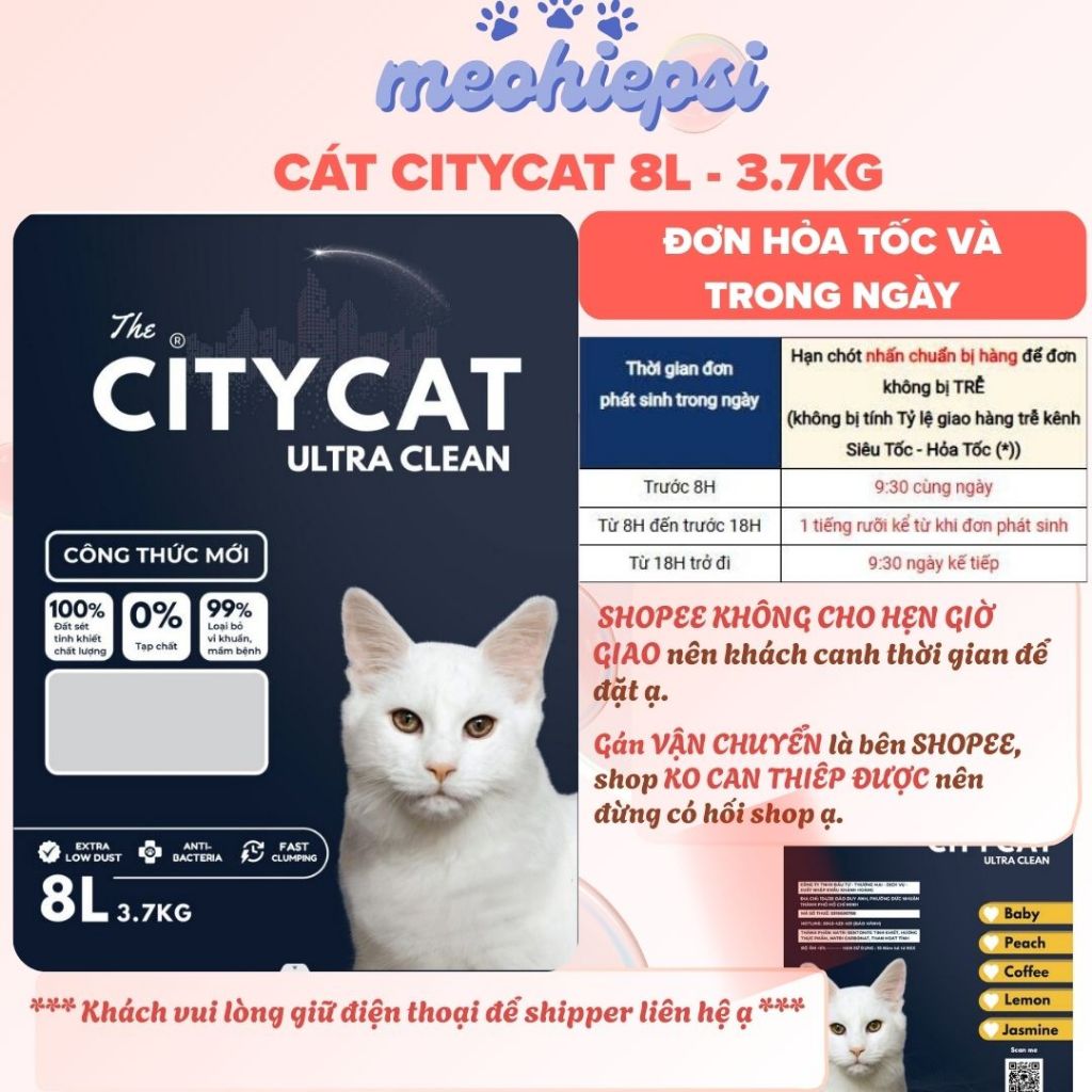 Combo 5 túi cát citycat, cát vệ sinh cho mèo vón tốt - Cát mèo City cat 8L