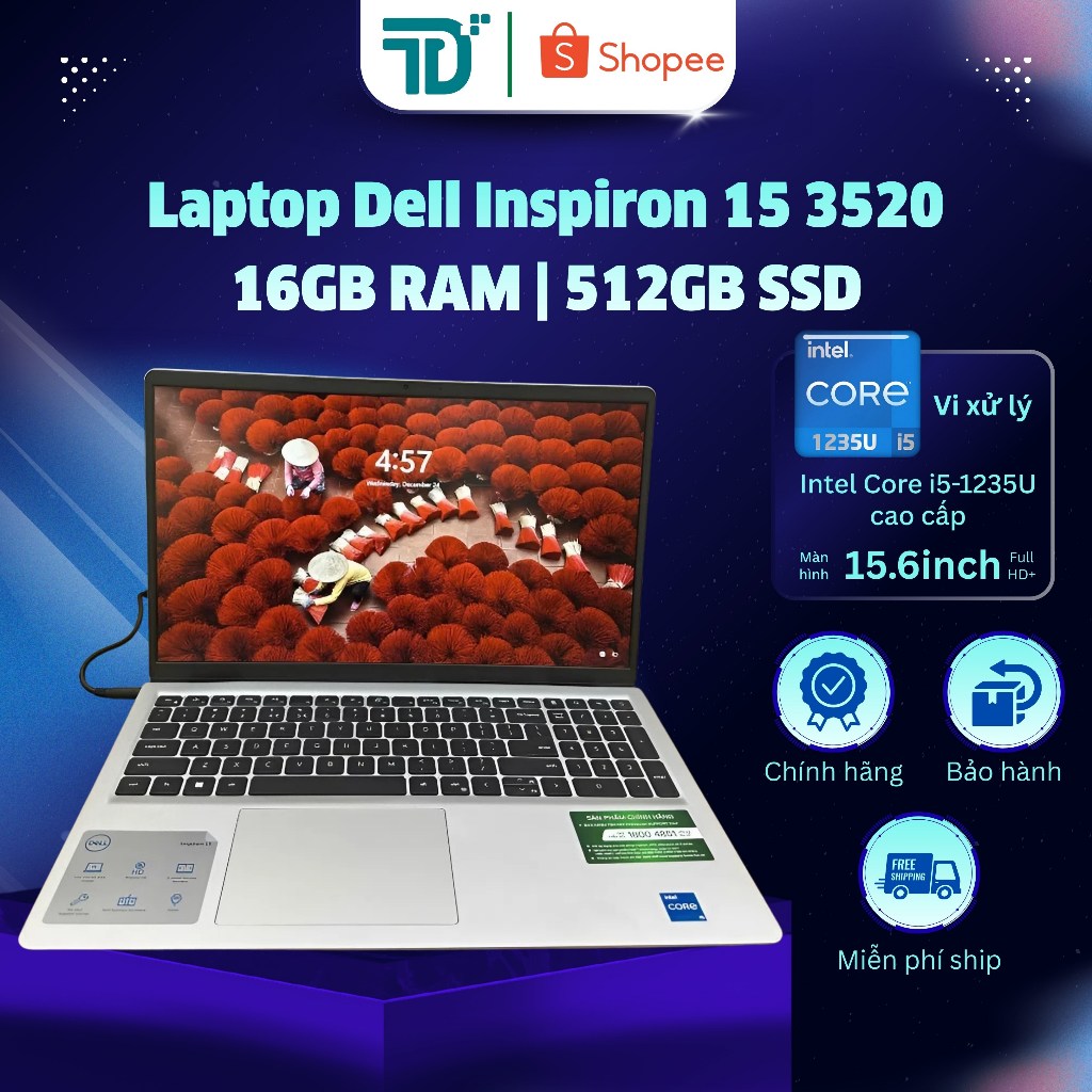 Laptop Dell Inspiron 15 3520 | Core i5 1235U | 16GB RAM | 512GB SSD | 15.6" FHD | Bảo hành chính hãn