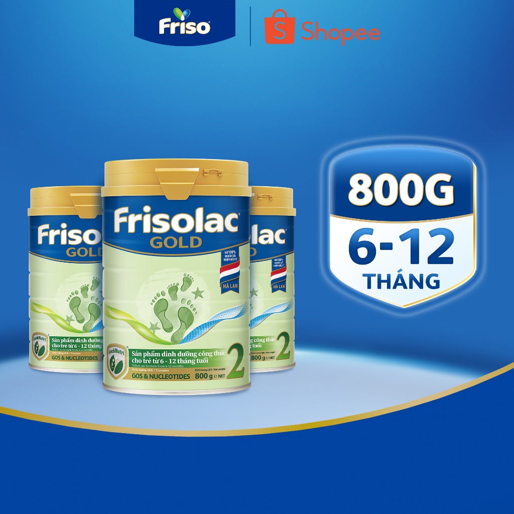 Combo 3 Lon Sữa Bột Frisolac Gold 2 800G/850G (cho bé từ 6-12 tháng tuổi)