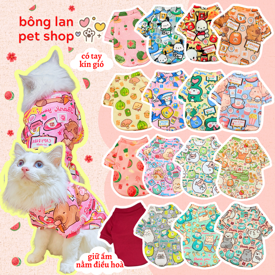 [HOẢ TỐC MÀU MỚI] Áo cho chó mèo có tay lót nỉ mỏng giữ ấm thu đông nằm điều hòa
