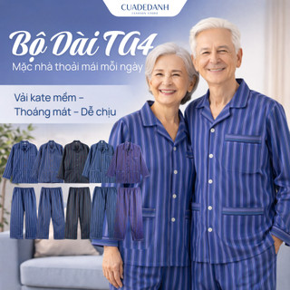 Bộ pyjama vải kate kẻ màu TA4 tay dài kẻ sọc thoáng mát mặc nhà cho nam trung niên
