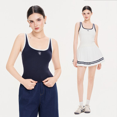 RECHIC Áo thun ba lỗ Sylvie phối viền thêu logo năng động cá tính sành điệu