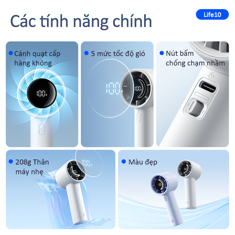 Quạt cầm tay JisuLife 10/10s Mini Dùng 28H Siêu Nhẹ Siêu Nhẹ Gió Mạnh, Cho Học Sinh, Thể Thao, Du Lịch | BigBuy360 - bigbuy360.vn