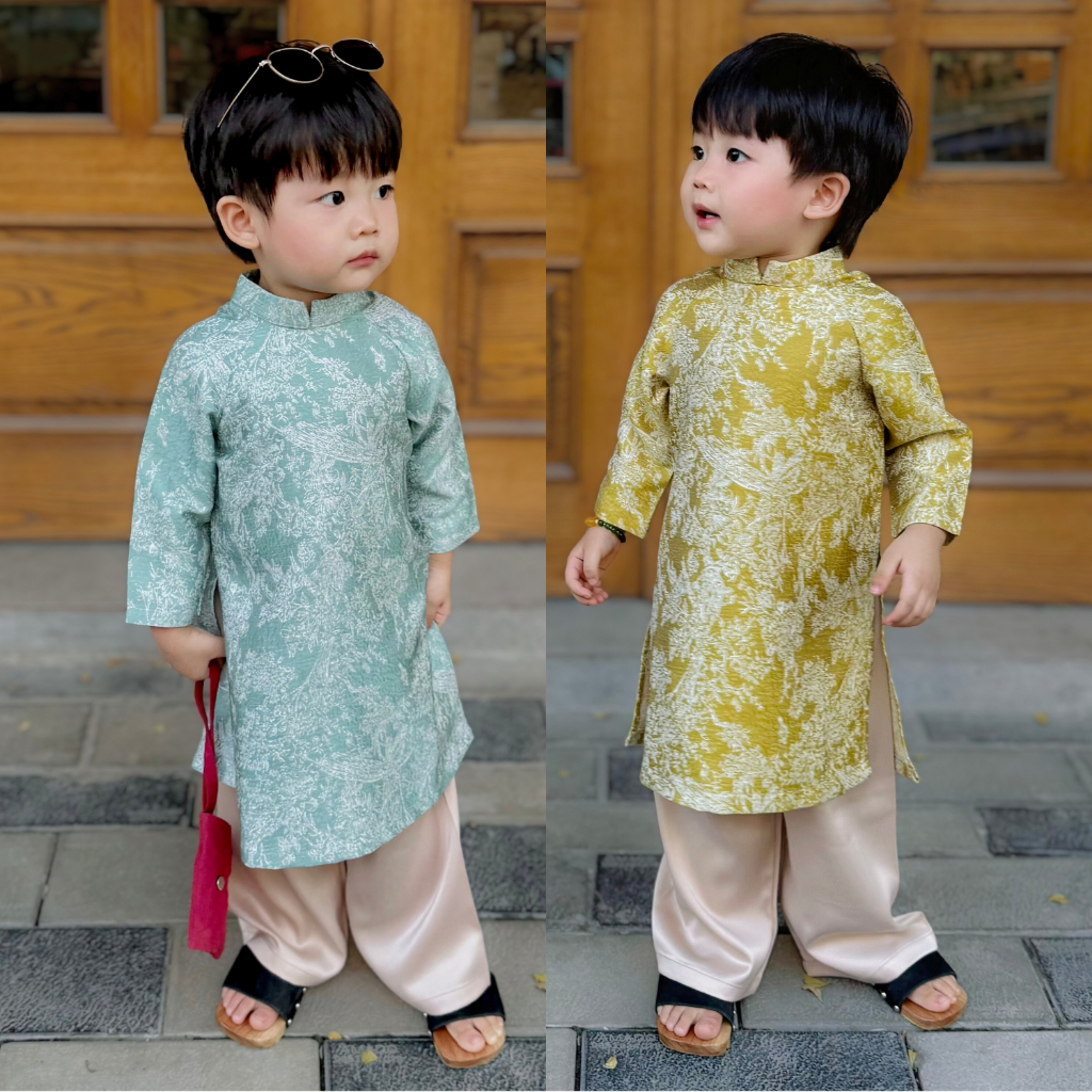 Áo Dài Bé Trai Fbaby Gấm Họa Tiết 2 màu Cao Cấp Cho Bé Đi Chơi, Lễ Tết