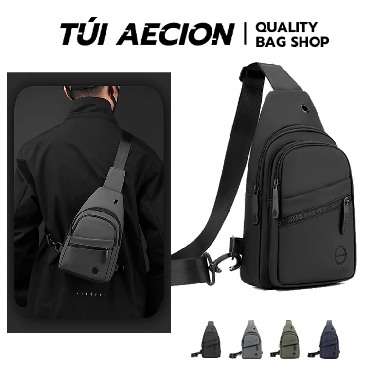 【AECION】Túi đeo chéo nam vải chống nước, túi bao tử nam nhỏ gọn cao cấp kiểu dáng thể thao thời trang