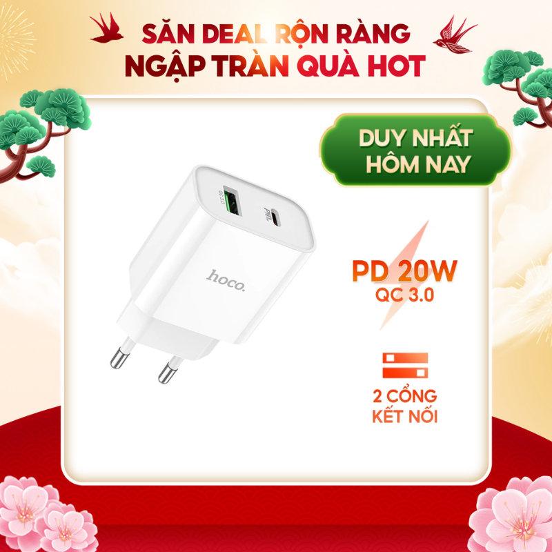 Bộ sạc nhanh 2 cổng Hoco, cáp sạc 20w