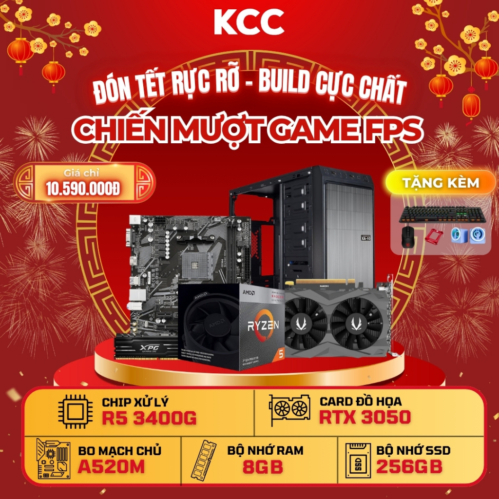 Bộ PC Máy Tính Chơi Game Làm Việc Giá Rẻ 3400G 12100F 12400F RTX 3050 RTX 5050 RTX 5060 - Mới Bảo Hà