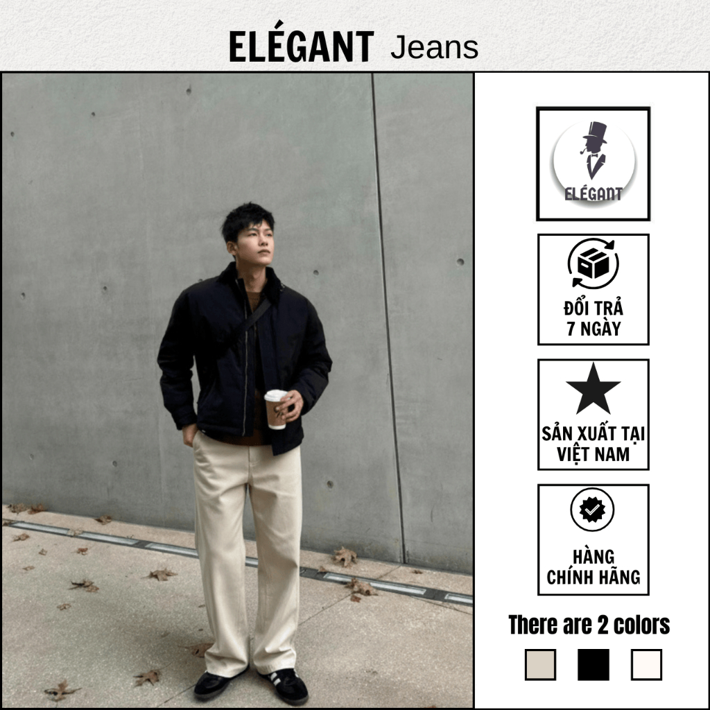 Quần Jeans Nam KaKi Beige Ống Suông Rộng ELEGANT - Quần Bò Nam Nữ Kaki Jean Beige Có Bigsize