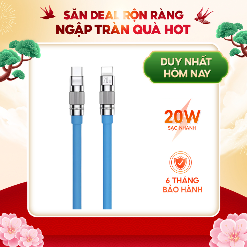 Dây sạc nhanh 20w , dây sạc C to LN thiết kế độc đáo với chất liệu cao su cao cấp chống rối -4 màu