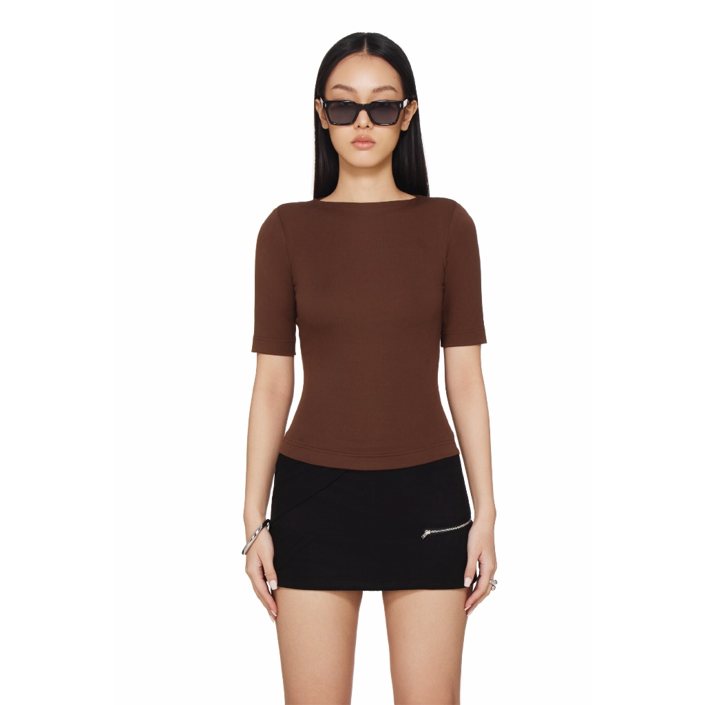 Áo Cổ Thuyền Tay Lửng Nữ Beuter  - BEUTER® WMNS BOAT-NECK HALF-SLEEVE TOP - DEEP BROWN