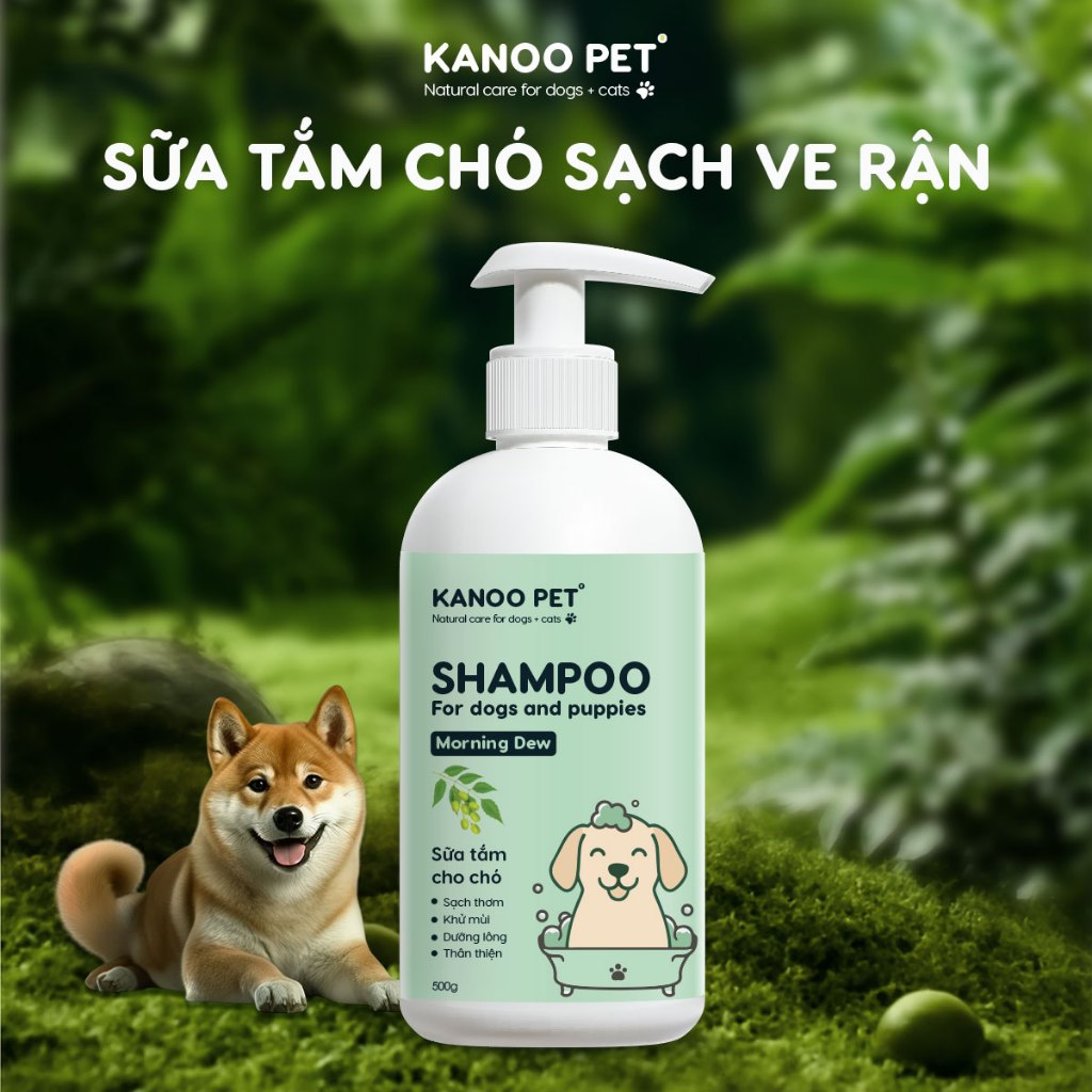 Sữa tắm cho Chó Morning Dew Kanoo Pet - khử mùi, làm thơm, hỗ trợ sạch ve rận (500ml)