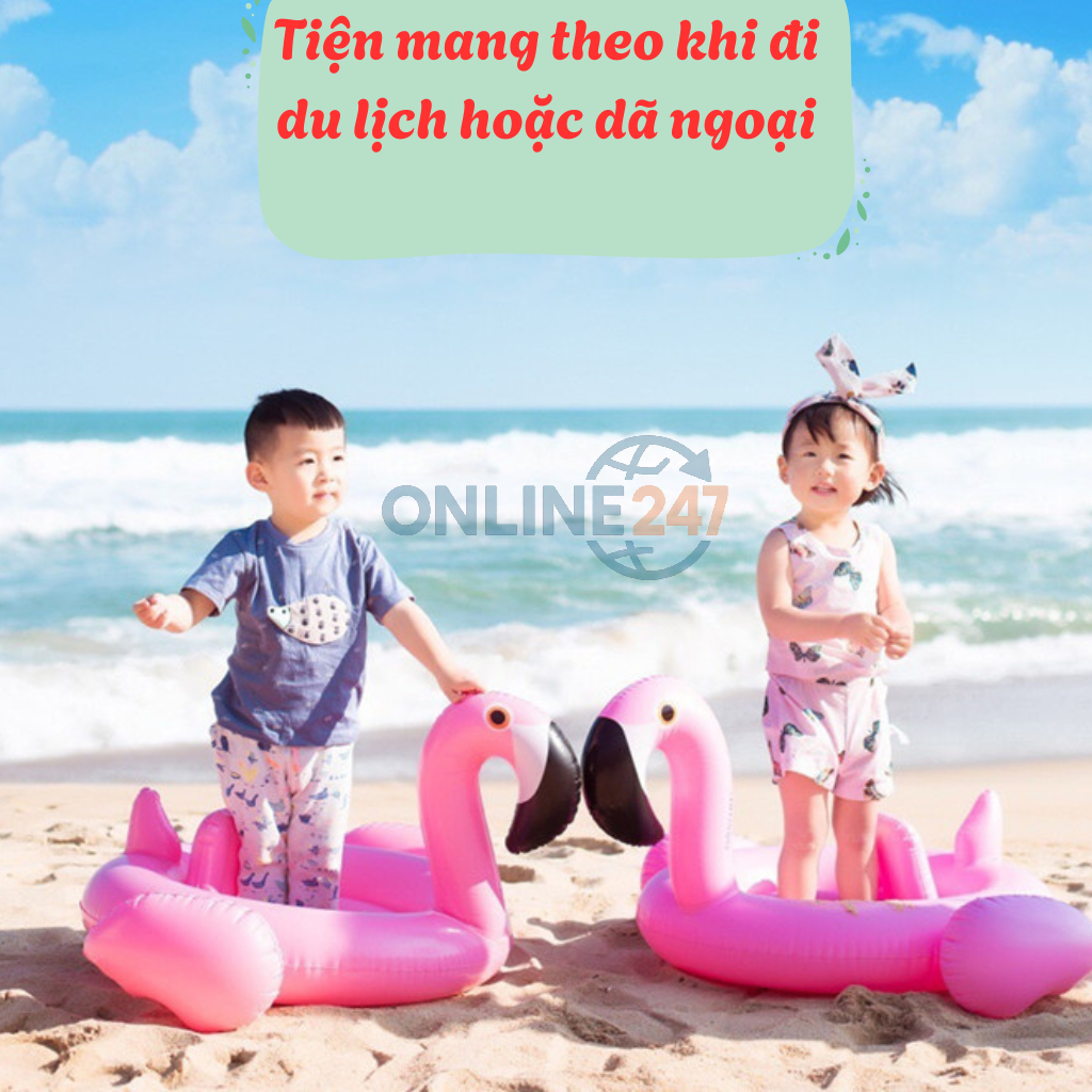 Phao Bơi Hồng Hạc Có Tay Vịn An Toàn Cho Bé -Phao Bơi Baby Flamingo Siêu Dễ Thương -Phao Bơi Hồng Hạ