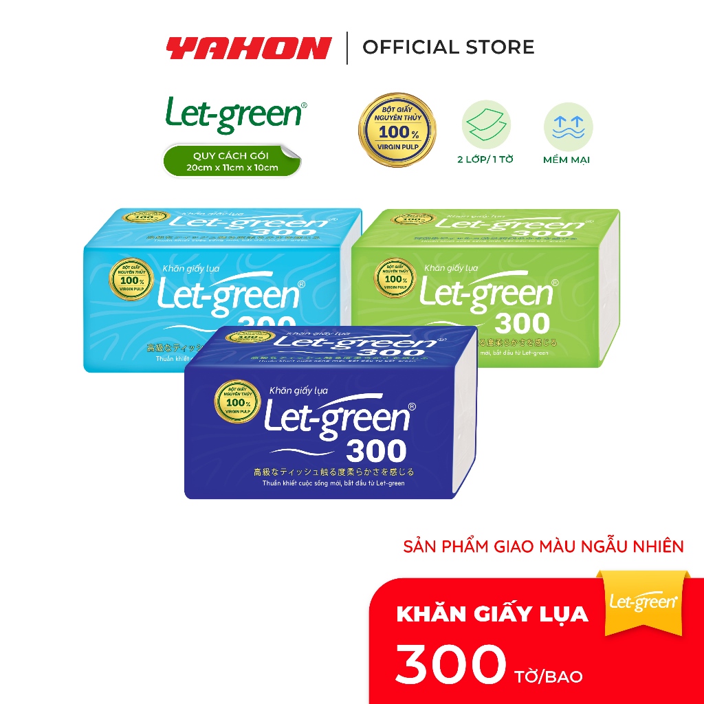Khăn Giấy Lụa LET-GREEN 300 Tờ (600 Lớp) | Bột Giấy Nguyên Thủy, Thân Thiện, An Toàn