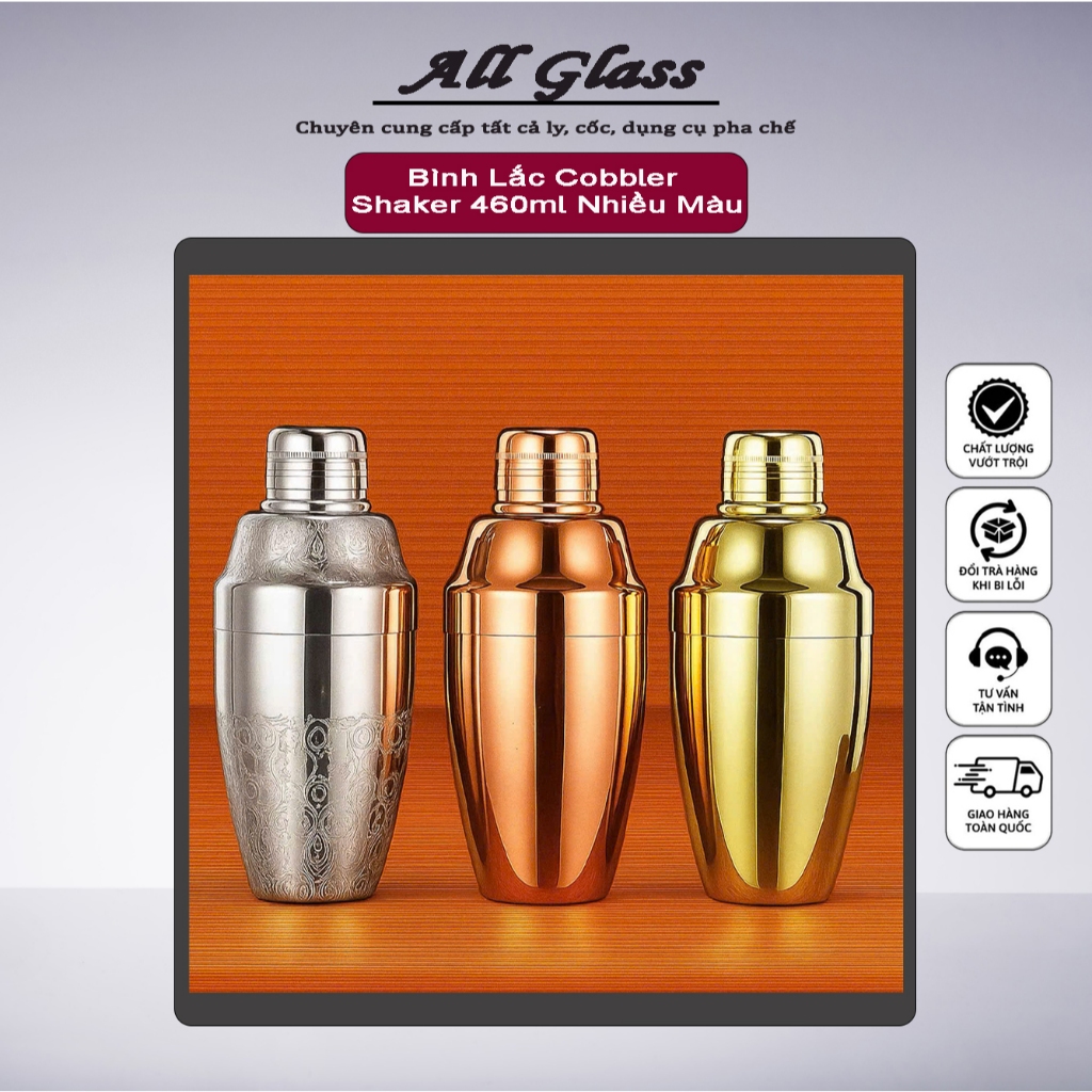 Bình Lắc Cocktail Inox 460ml LuxMix – Dáng Cobbler Pha Chế Chuyên Nghiệp