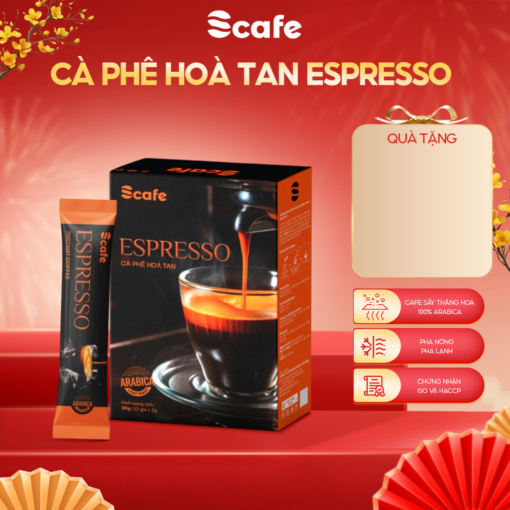 Cà phê đen hoà tan Espresso 12stick x3g Scafe