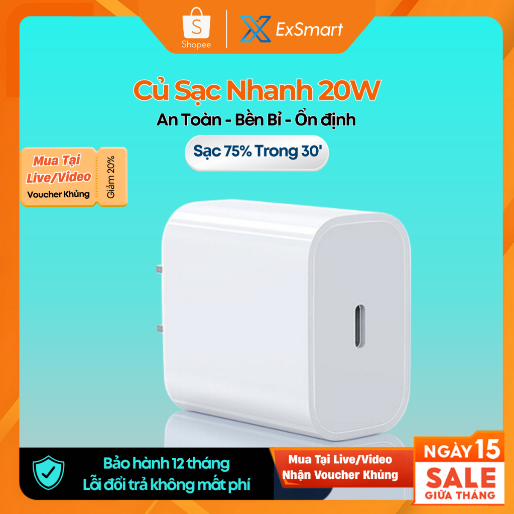 Củ Sạc Nhanh 20W/30W Exsmart PD20W/30W - Dây sạc dù chống gãy gập An Toàn Ổn Định Bảo Vệ Thiết Bị