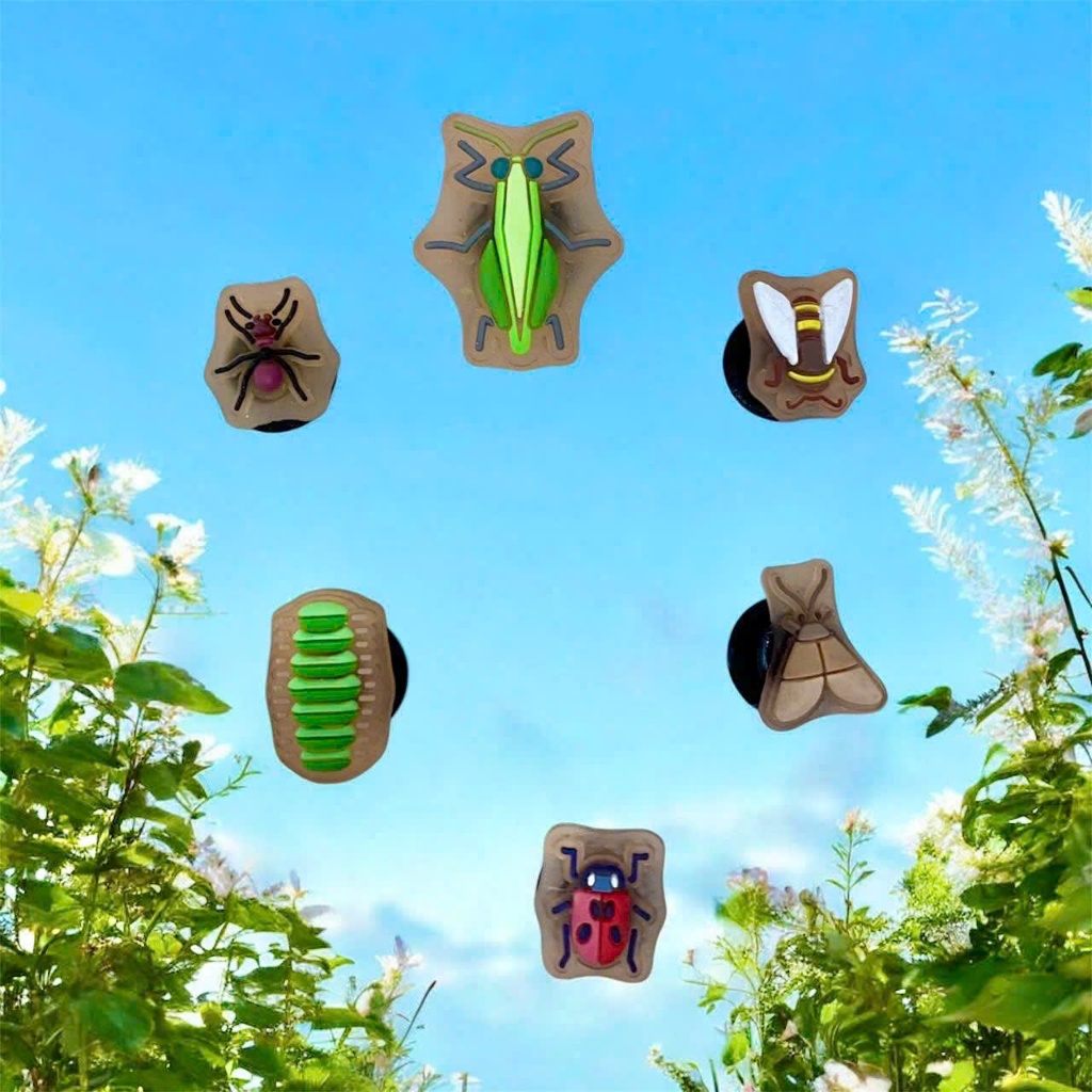 Set charm côn trùng 6 con mini 2d dẻo, set jibbitz gắn dép động vật 2d cho nam nữ