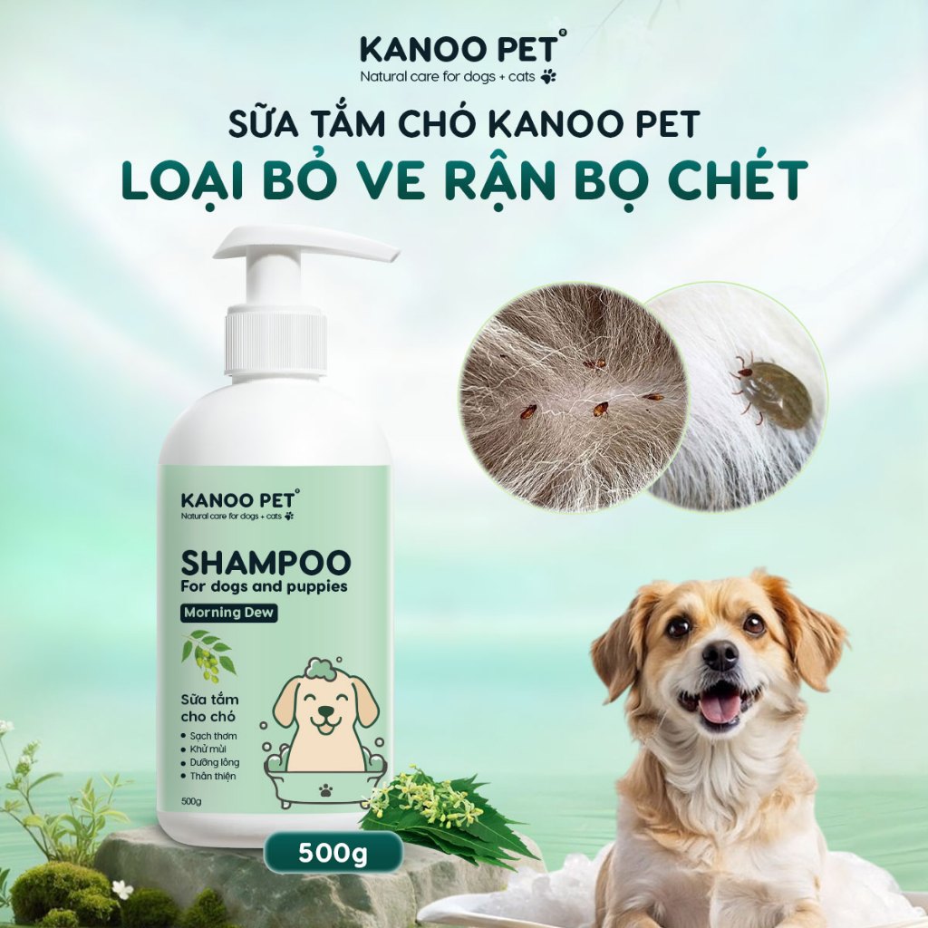 Sữa tắm sạch ve rận Chó Morning Dew Kanoo Pet - Gel tắm thú cưng hương thanh mát, dưỡng lông