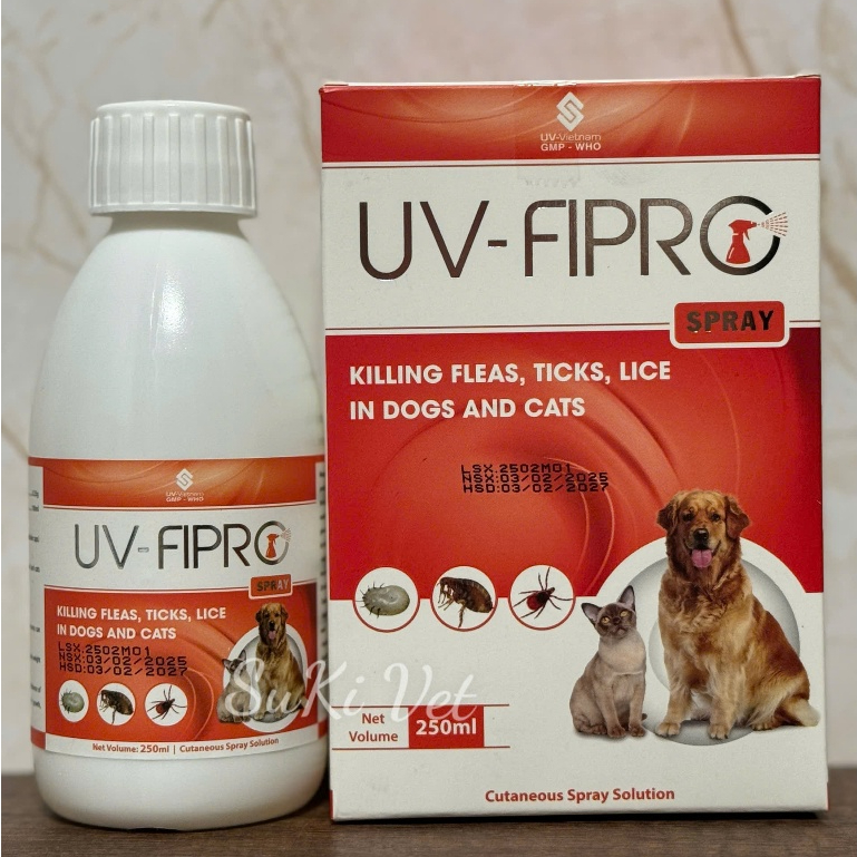 UV-FIPRO - 250ML - CHAI XỊT HỖ TRỢ LÀM SẠCH VE, RẬN, BỌ CHÉT CHO CHÓ MÈO MỌI LỨA TUỔI