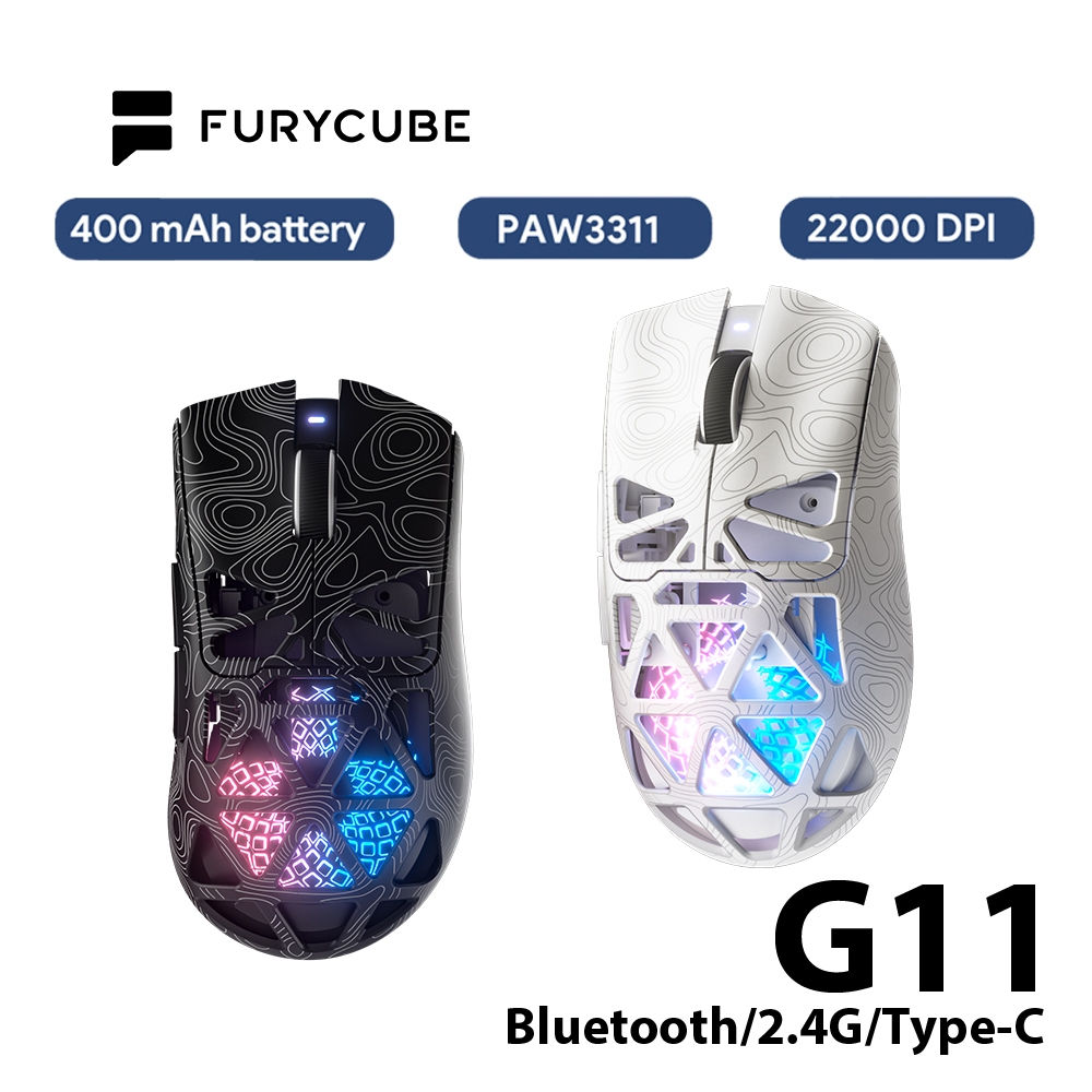Chuột Gaming Không Dây FURYCUBE G11 2.4G Bluetooth Type-c 22000 DPI PAW3311 văn phòng RGB LED