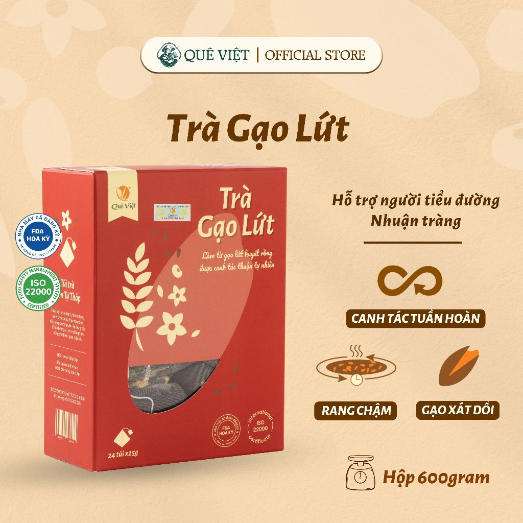 Trà gạo lứt lợi sữa Quê Việt nguyên liệu tự nhiên an toàn, hỗ trợ lợi sữa cho mẹ sau sinh [150g,450g, 600g]