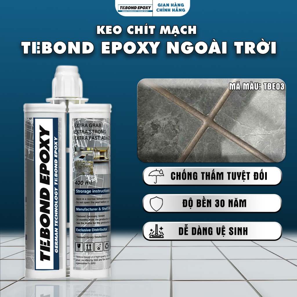 Keo Chít Mạch Tebond Epoxy Thi Công Ngoài Trời, Keo Chít Mạch Chống Thấm Mạch Gạch Màu TBE03 Nâu Xám