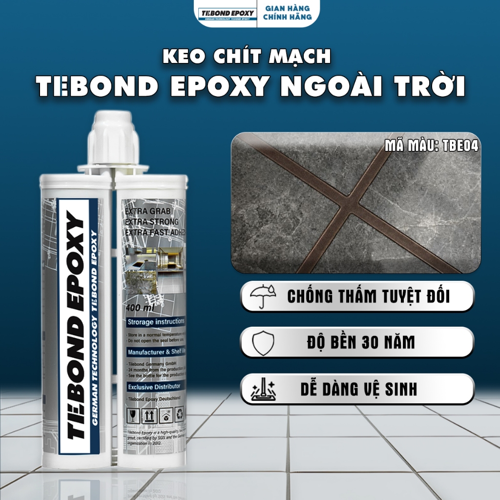 Keo Chít Mạch Tebond Epoxy Thi Công Ngoài Trời, Keo Chít Mạch Chống Thấm Mạch Gạch Màu TBE04 Nâu Vàn