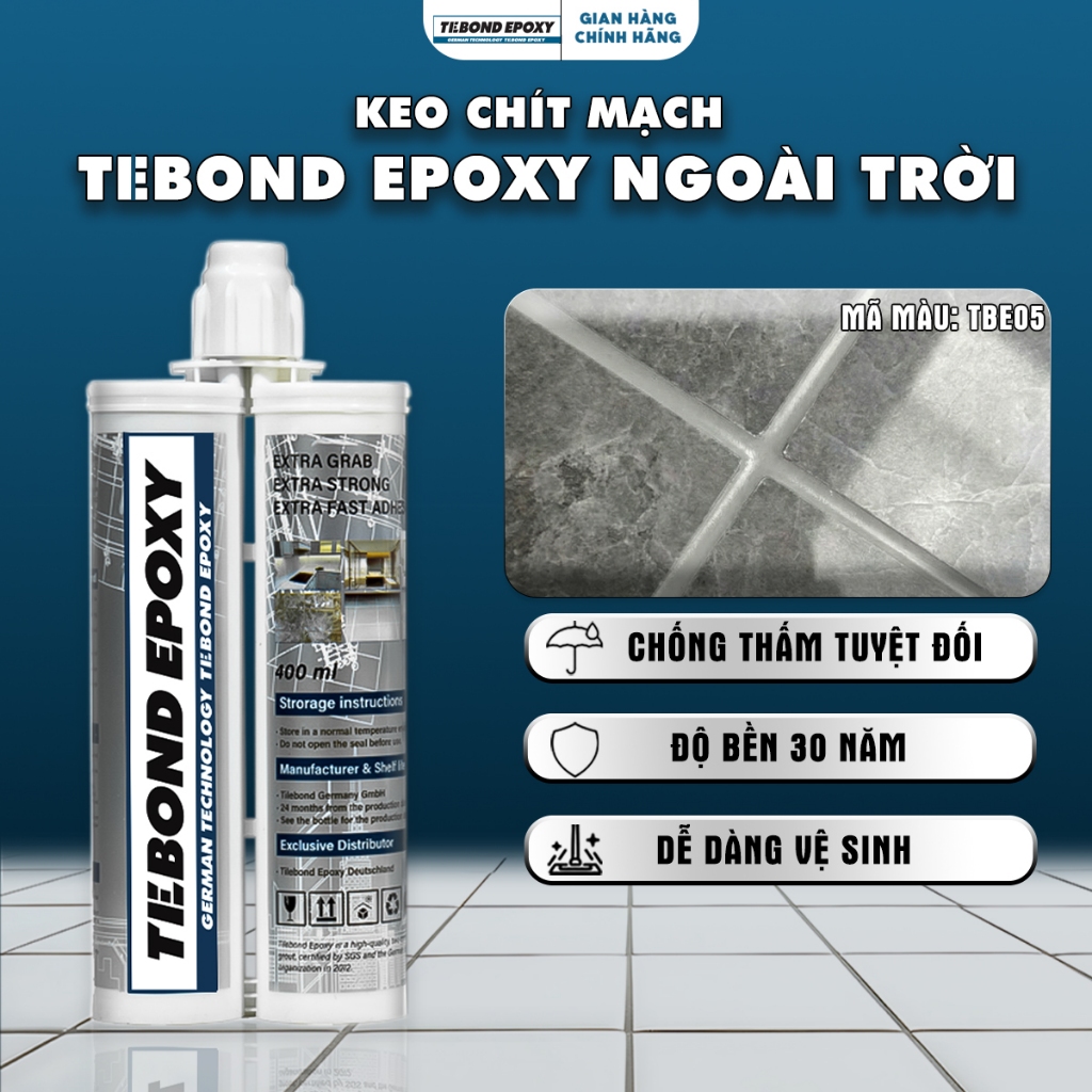 Keo Chít Mạch Tebond Epoxy Thi Công Ngoài Trời, Keo Chít Mạch Chống Thấm Mạch Gạch Màu TBE05 Xám Đậm