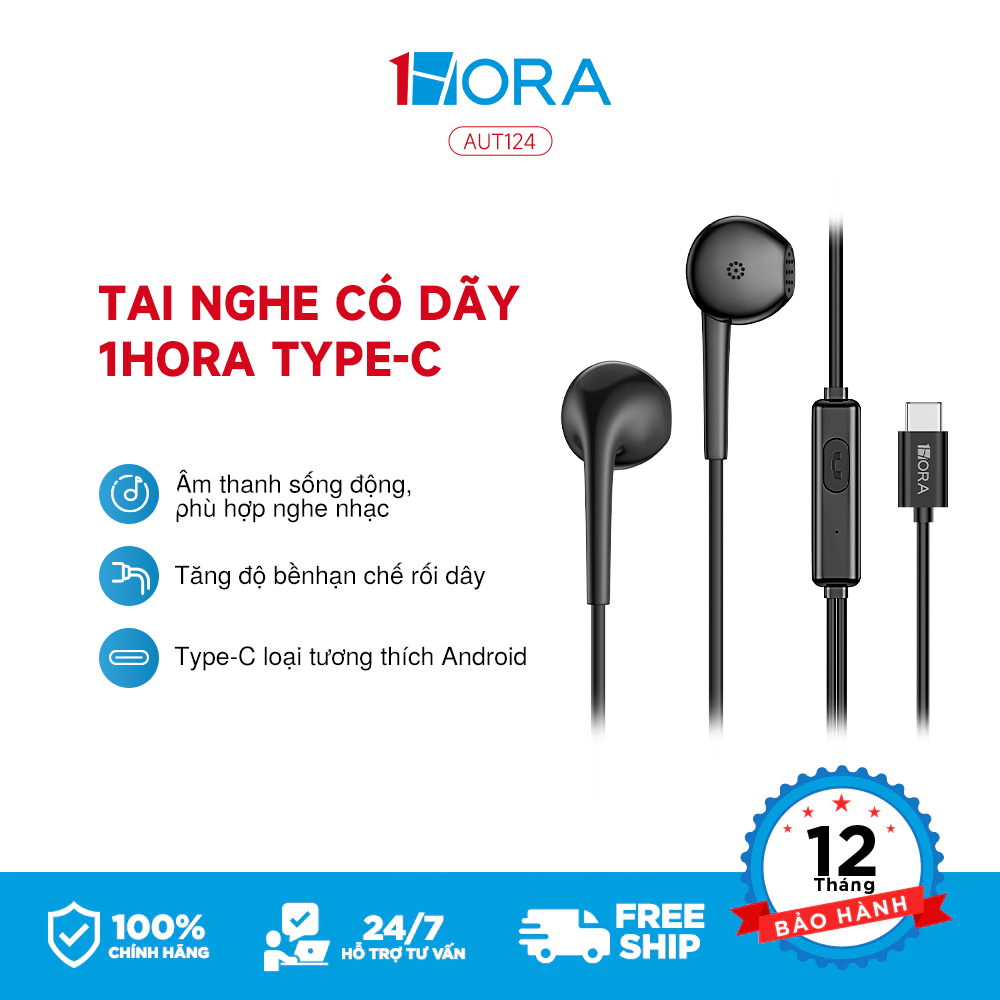 Tai Nghe Dây Type C 1.2M chống trượt 1Hora Tai Nghe Có Mic - Tương Thích…