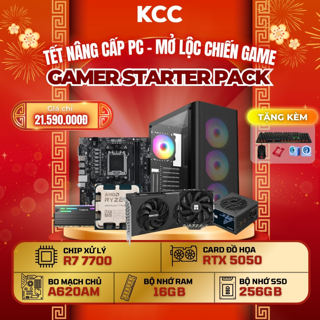 Bộ PC Quốc Dân Chơi Game Làm Việc i5 12400F, I5 14600K, R5 7500F 7700 - RTX 5060 5060 TI 16GB - Hàng