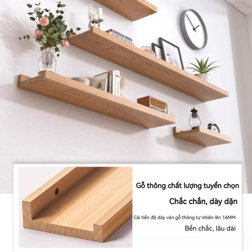𝑯𝑬𝑰𝑵𝑶  Kệ Gỗ Treo Tường Trang Trí Decor Phòng Khách Thanh Ngang - Tặng Kèm Phụ Kiện Dễ Lắp Đặt | BigBuy360 - bigbuy360.vn