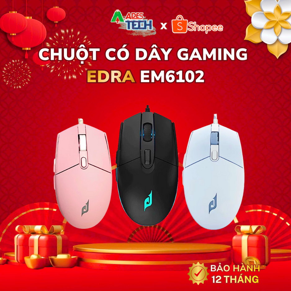[Xả Kho] Chuột Gaming Edra EM6102 Đen / Trắng / Hồng LED 7 màu DPI 3200