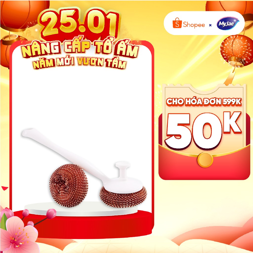 [Dài 24cm] Chổi Cọ Xoong Nồi Kèm 2 Miếng Cọ Nồi Đa Năng MyJae
