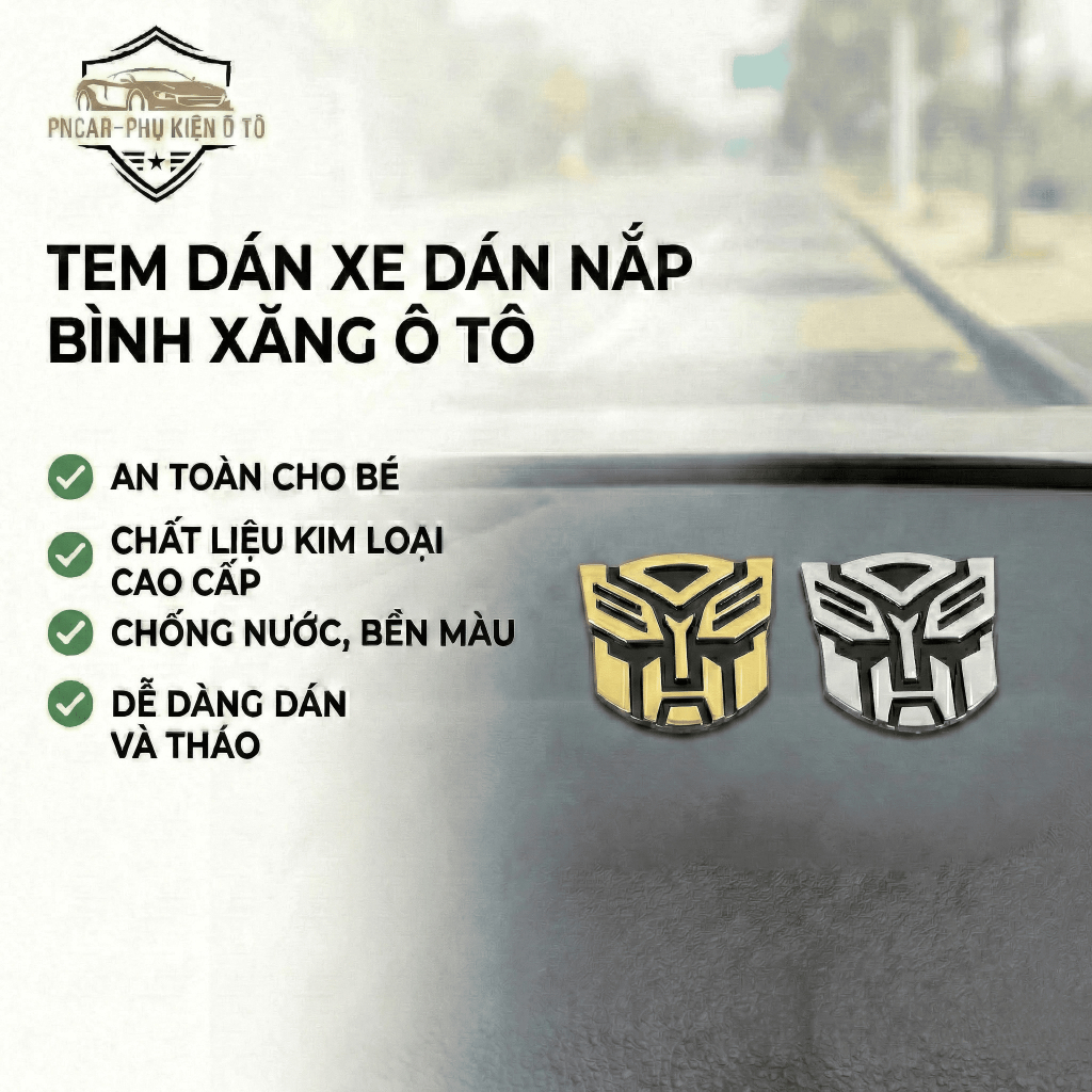 Tem Dán Xe Dán Nắp Bình Xăng Ô Tô Bằng Kim Loại Hình Autobots Transformers - Decal 3D Trang Trí Ô Tô